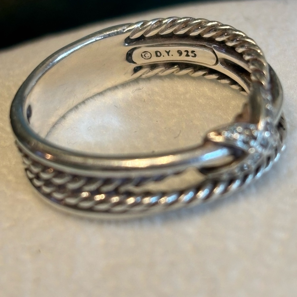 David Yurman X Crossover Band Ring Size 7 Sterling Silver w/diamonds 6mm - Picture 6 of 6